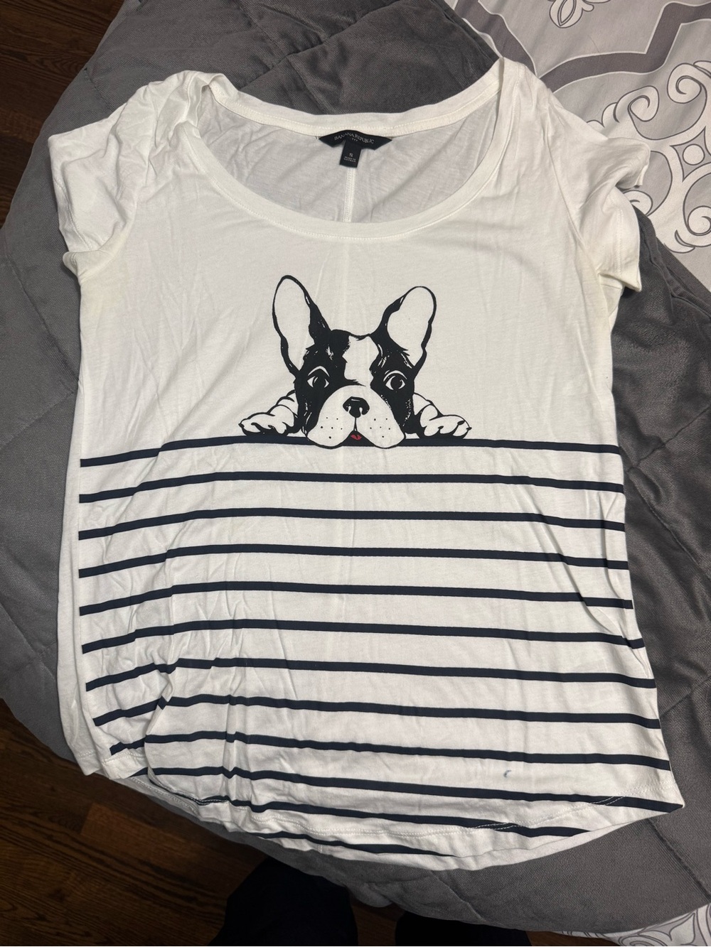 Banana republic White & Navy Striped Dog Graphic Pet Tee